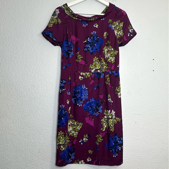 Boden Women’s Size 6R Purple Silk Blend Short Sleeve Sheath Floral Dresss - Picture 1 of 11